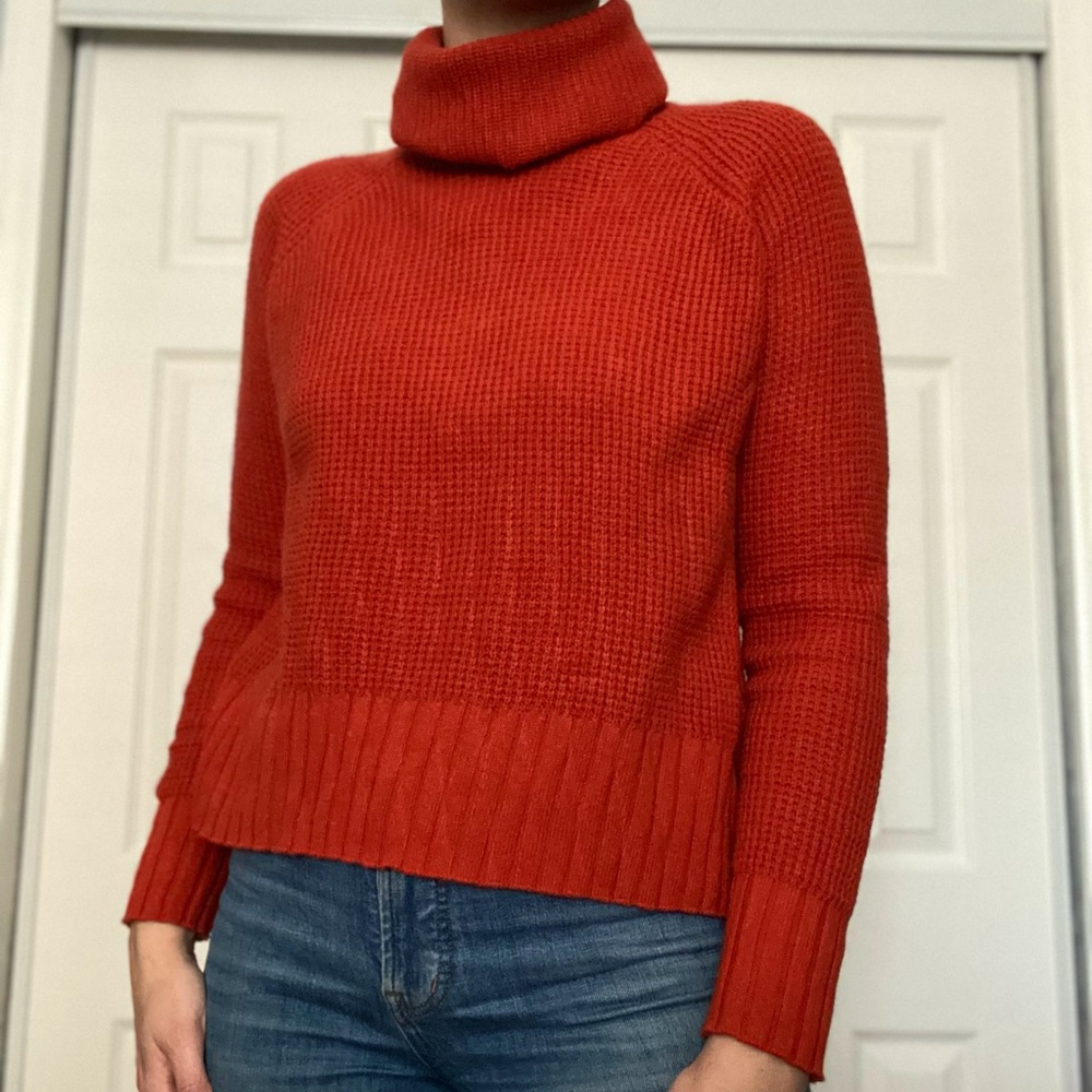 Madewell Orange Eastbrook Turtleneck Cross-Back Sweater in Cotton-Merino Yarn